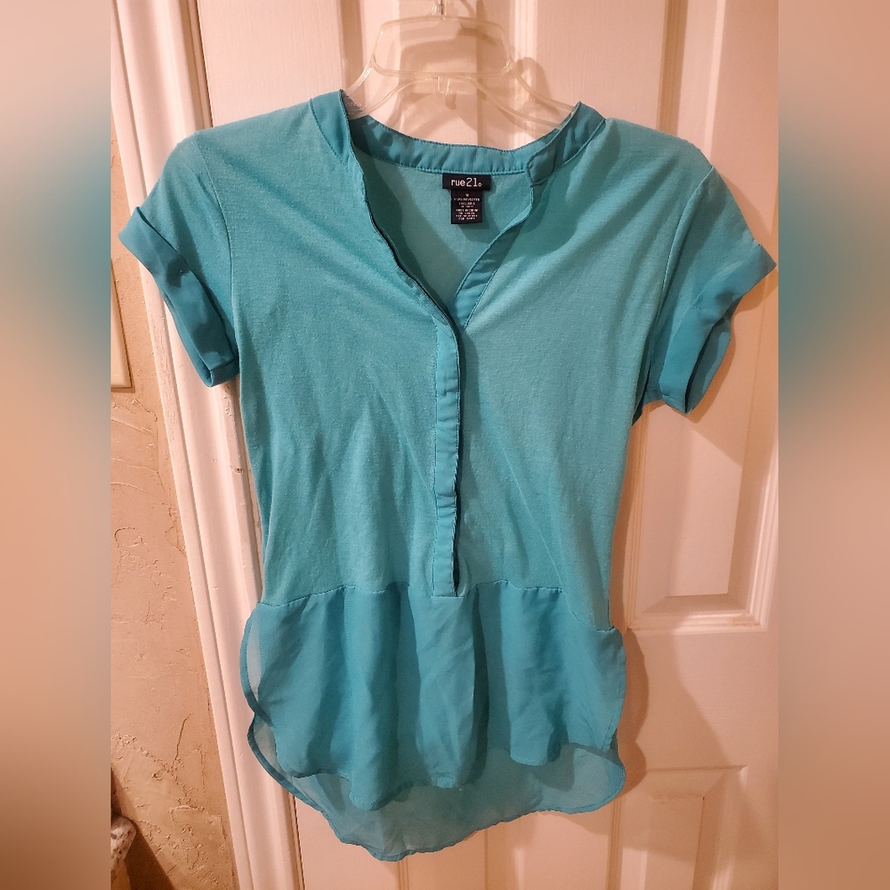 Rue21 Teal Blouse with Button Detail